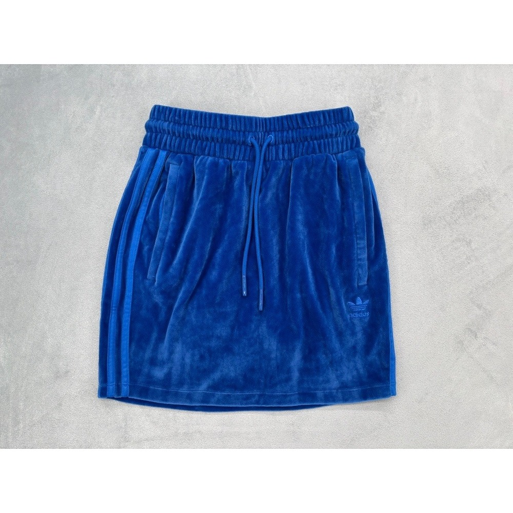 Adidas x Jeremy Scott Skirt Womens XS Blue Velour 3-Stripes Mini Streetwear